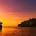 Mangrove blue river leading to the open sea, Trinidad and Tobago, colourful sunset